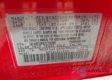 2018 Nissan Sentra Sv z USA, uszkodzony, nr VIN 3N1AB7AP8JY205269